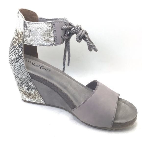 Diba True Womens Nite Lite Leather Snake Print Taupe Ankle Strap Wedge Sandal - Picture 4 of 10